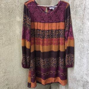 Ruff Hewn GREY Long Sleeve Mixed Media Dress Lace